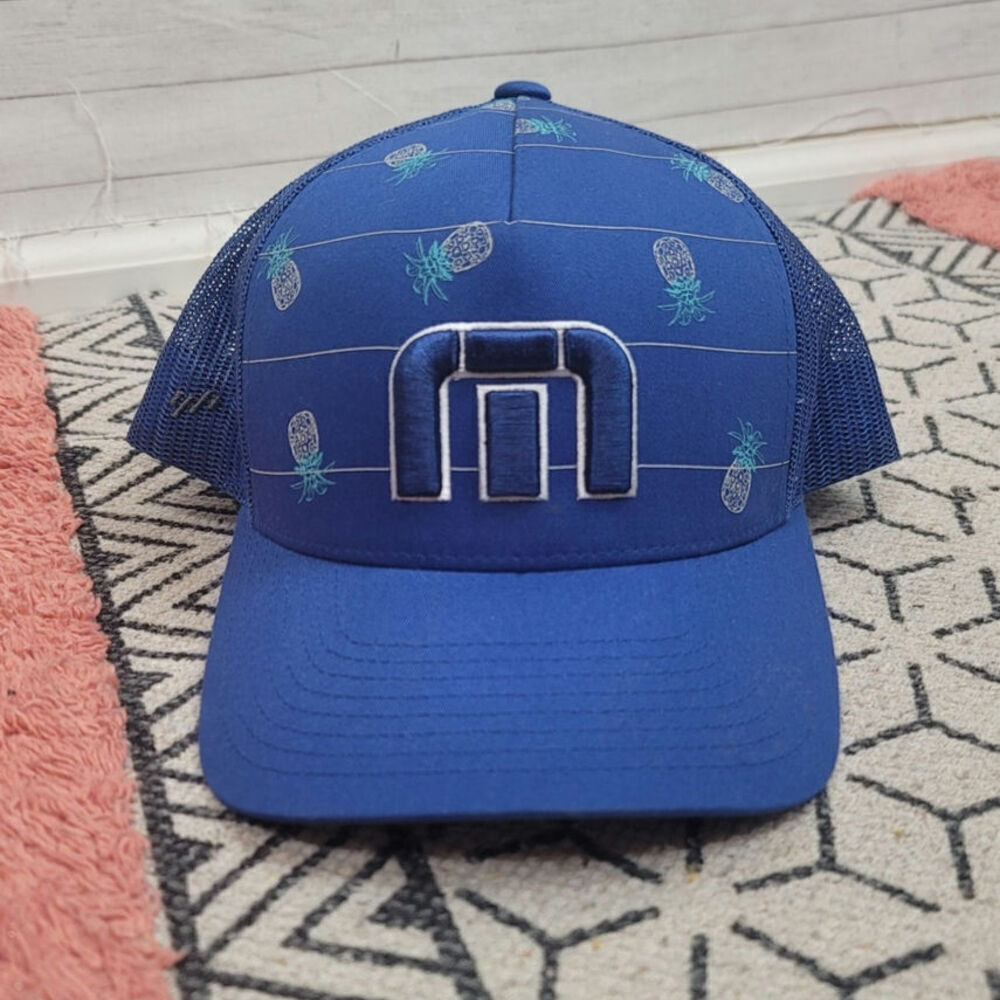 Travis Mathew Big Bend Royal Blue Mesh Pineapple Print Adjustable Hat